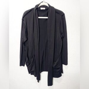 Krista Larson Black 100% Wool Cardigan One Size Minimalist Lagenlook Artsy Comfy